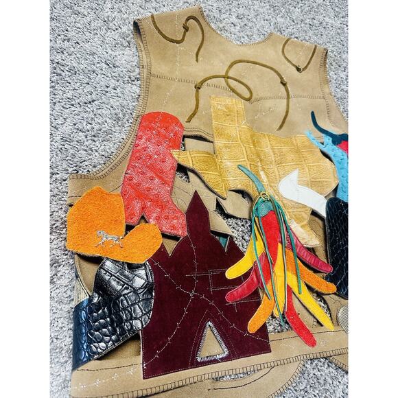 RARE Custom Leather Applique Texas Scenic Suede Vest Lifestyle Texan Cowboy - Picture 7 of 14